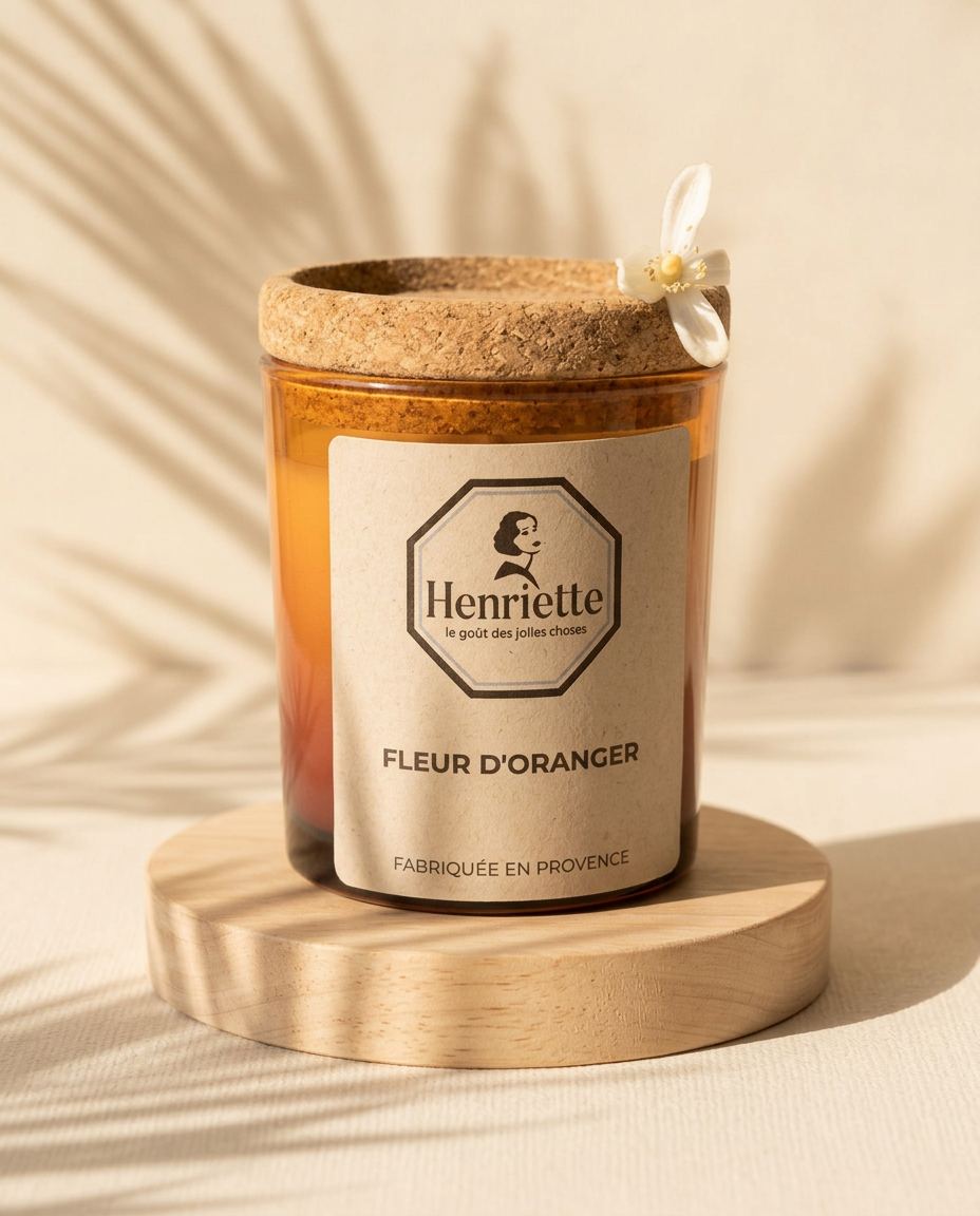 Orange Blossom Candle, bougie parfumée artisanale en cire végétale Henriette, fabriquée à la main en Provence : Fleur d'Oranger ✨ Un parfum lumineux, doux et envoûtant