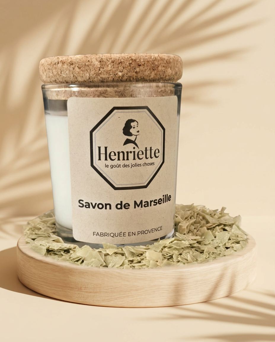 Bougie au savon de Marseille, bougie parfumée artisanale en cire végétale Henriette, fabriquée à la main en Provence : Henriette, Un souffle de Marseille